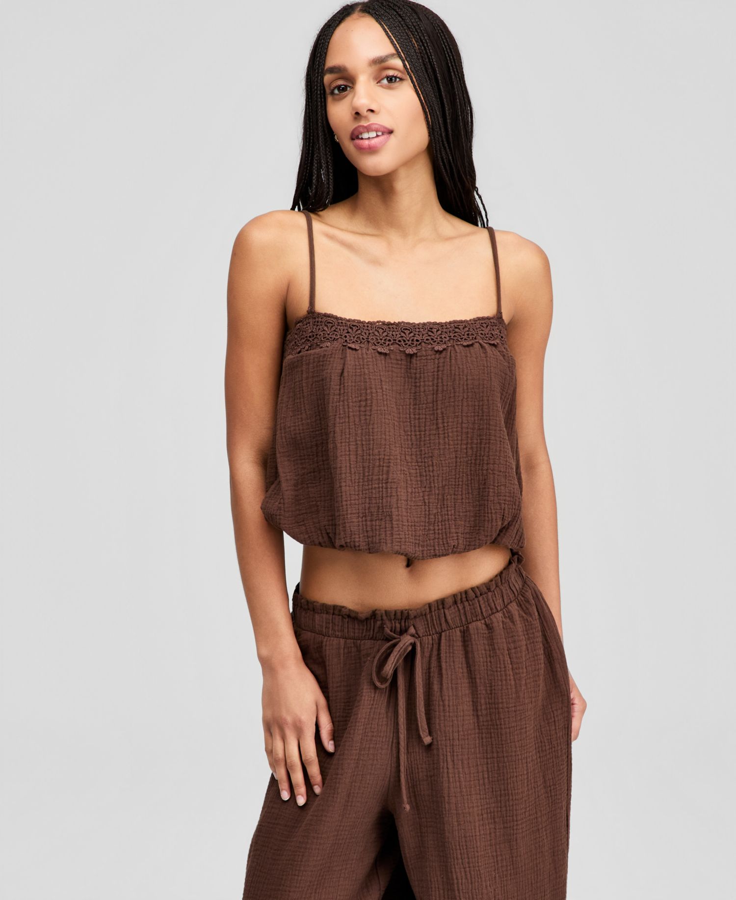 Plus Cotton Crochet-Trim Bubble-Hem Top