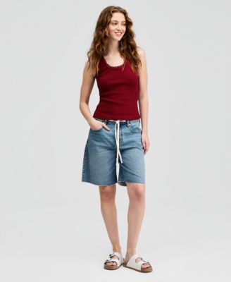 Women's Tie-Waist Raw-Edge Jorts