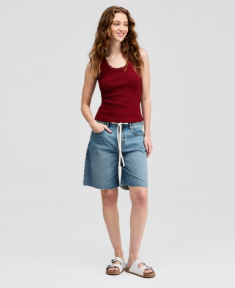 Женские шорты And Now This Tie-Waist Raw-Edge Jorts, цвет: Средняя варка