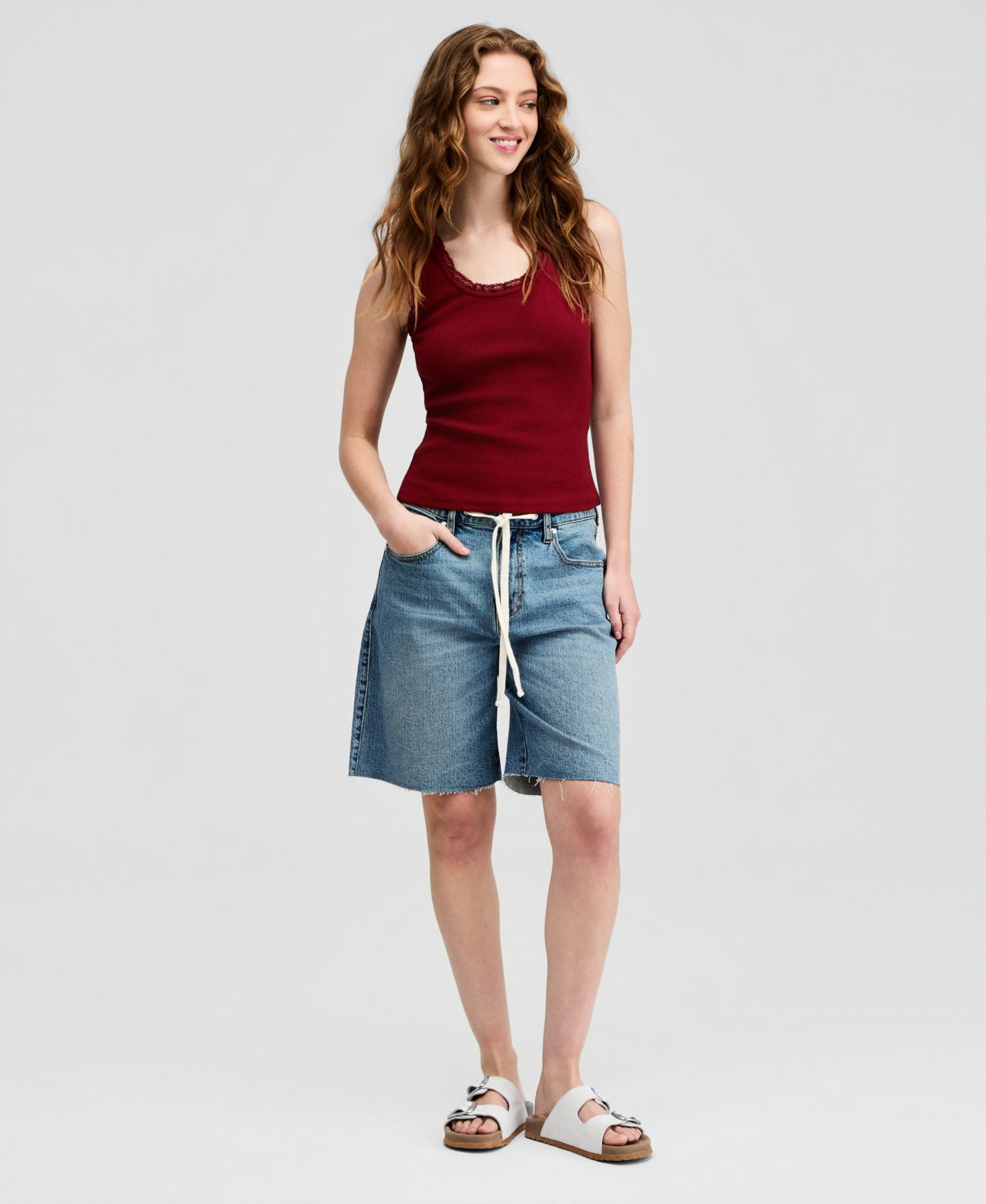 Women's Tie-Waist Raw-Edge Jorts