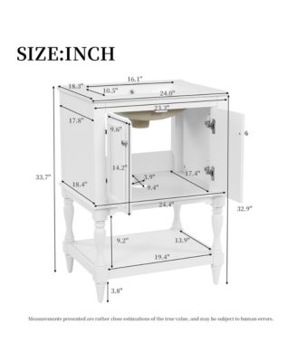 24 Inch Modern Luxury Bathroom Vanity with Ceramic Sink Open Shelf and Closed Storage Cabinet Freestanding Design