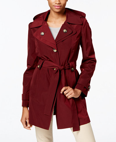 London Fog Hooded Water-Resistant Trench Coat