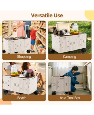 Large Foldable Utility Cart with 2-Tier Storage Crates and Telescoping Handle