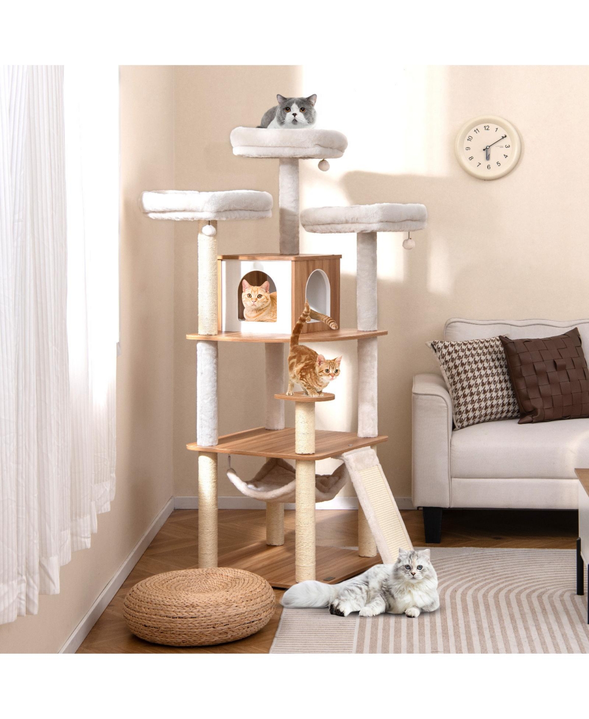 Cozito Cat Tree 68 inch with Padded Perches Condo and Sisal Posts