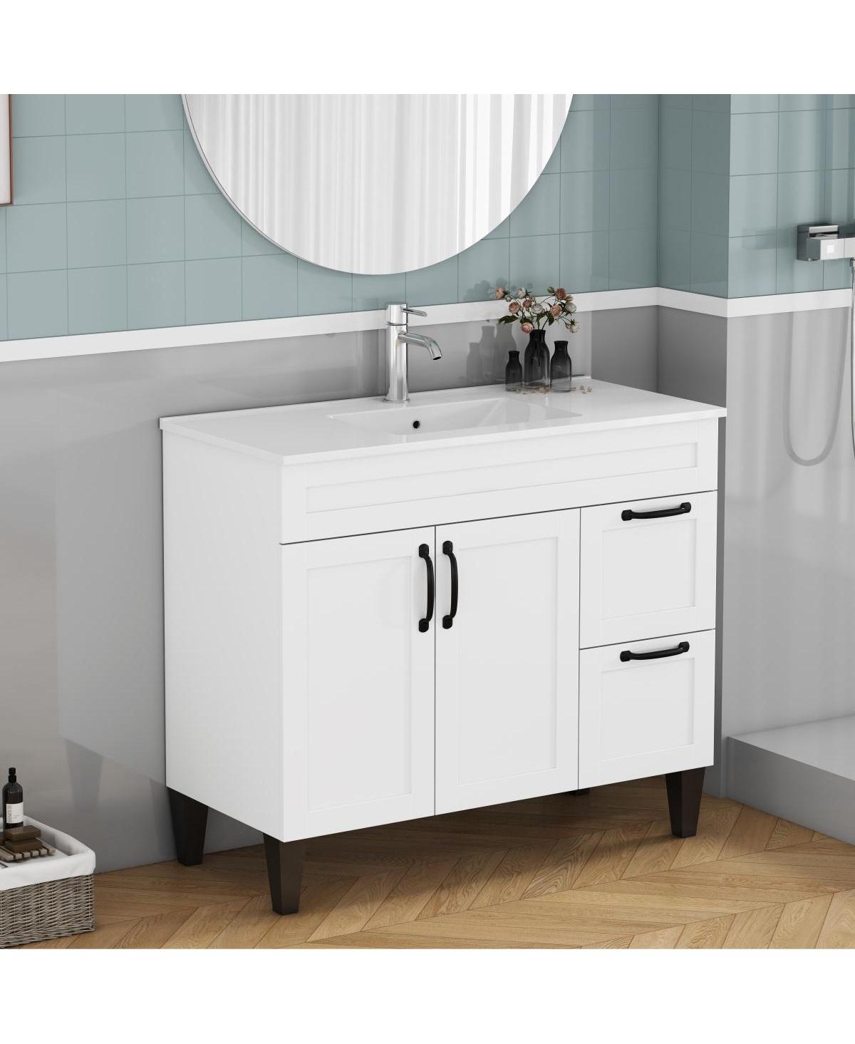 Sillysis Inch Bathroom Vanity with Ceramic Sink, Soft Close Drawers,Handles and Feet