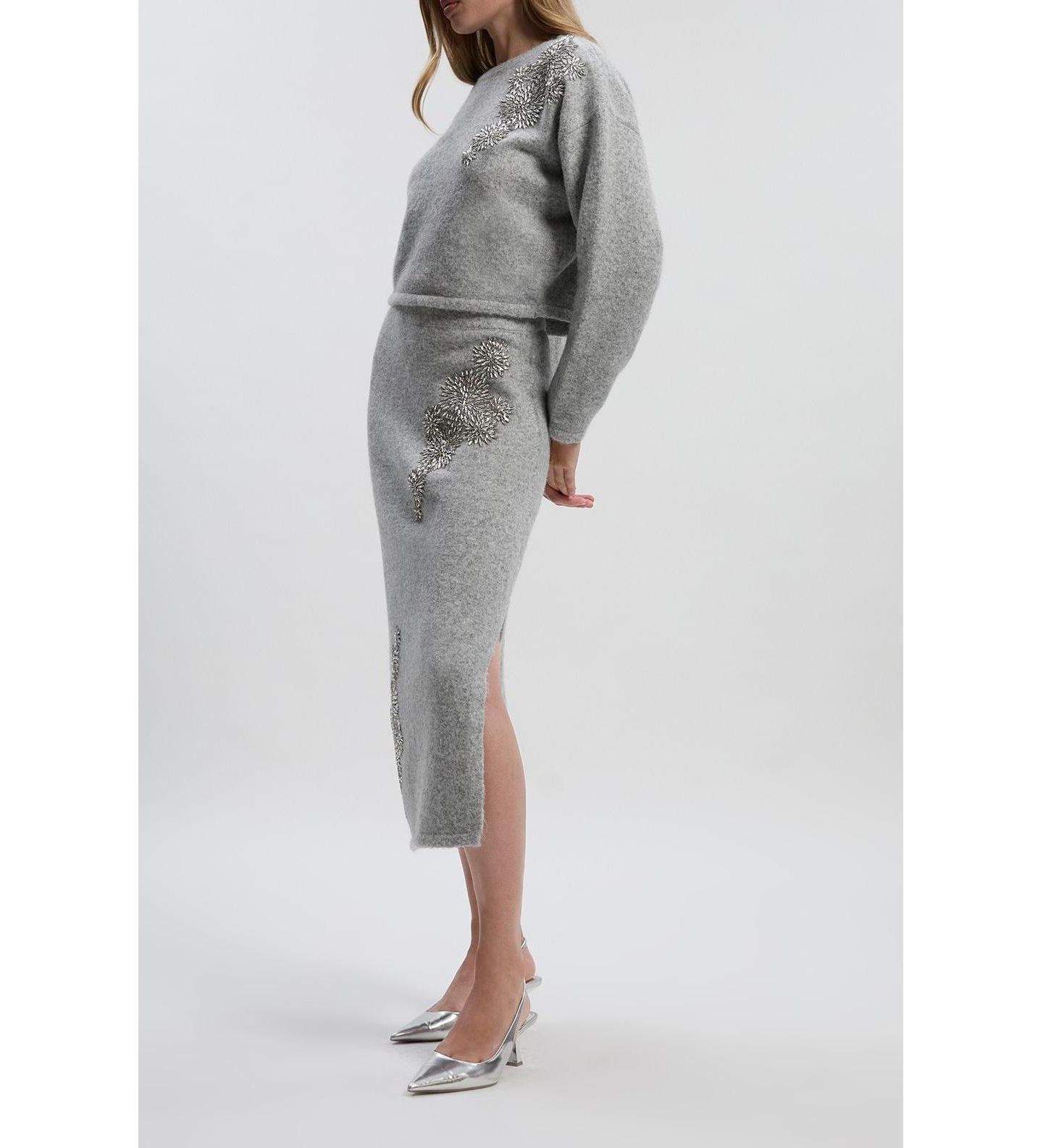 Женская юбка Karen Millen Wool Embellished Pencil Midi, цвет: Серый — фото 6