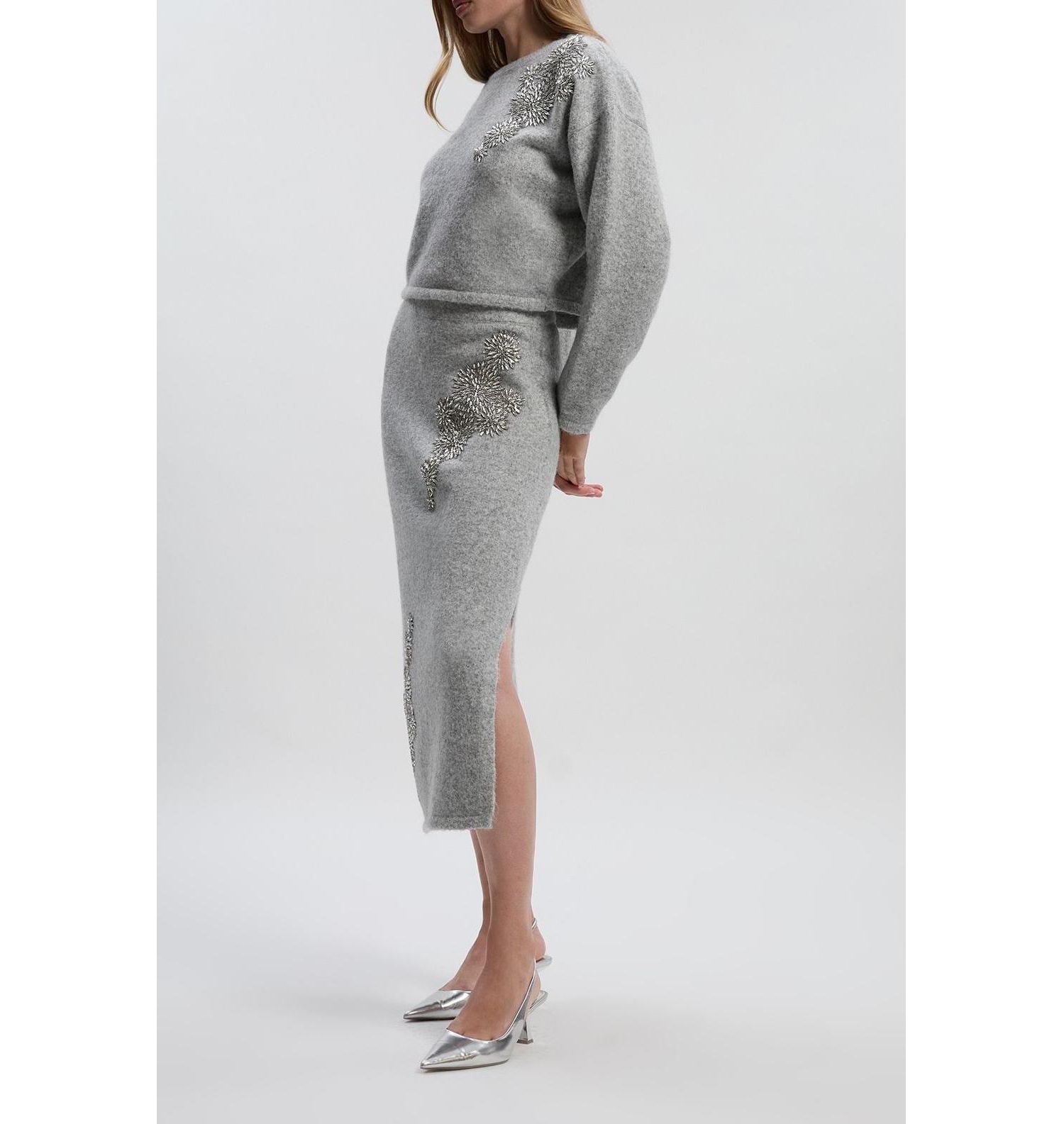 Women's Wool Embellished Pencil Midi Skirt