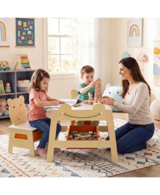 5-in-1 Toddler Table and 2 Chairs Cute Art Desk Set with Reversible Chalkboard