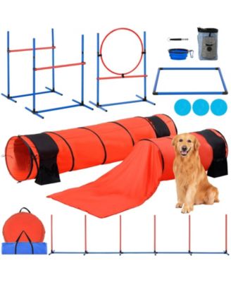 Dog Agility Training 7 Piece 2 Tunnels Hurdles Weave Poles