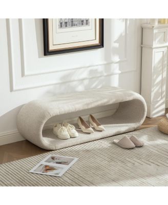 Chenille Upholstered Bench with Iron Frame