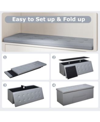 43-Inch Linen Folding Storage Ottoman Bench with Padded Top