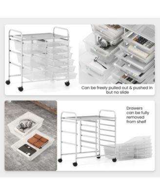 9-Drawer Rolling Storage Cart with Colorful Drawers and Metal Frame-Transparent