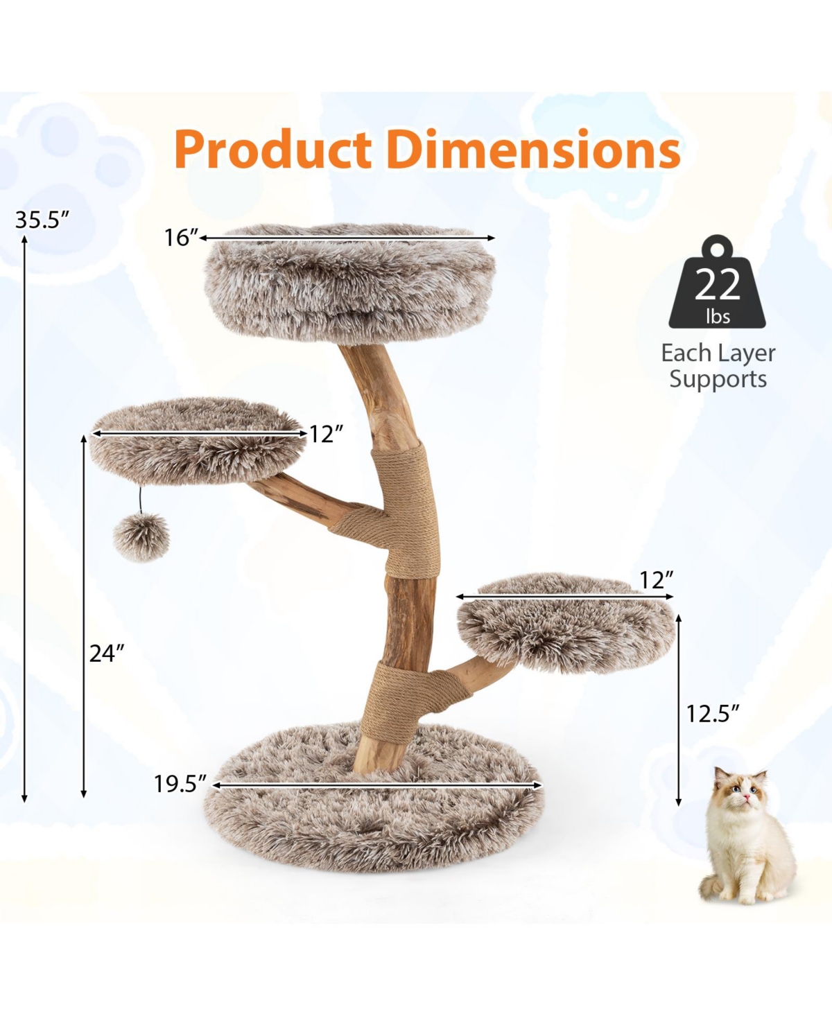 Cozito Cat Tree Solid Pear Wood with Perch and Jute Posts
