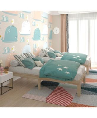 Twin Rubberwood Platform Bed Frame with Headboard and Slat Support