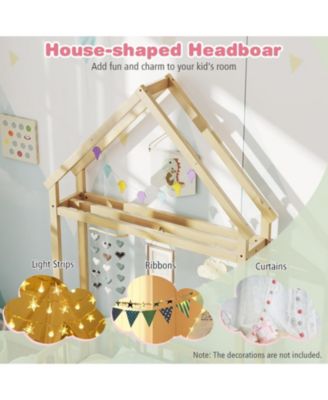 Twin House Floor Bed with House-Shaped Headboard