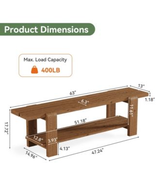 Solid Wood Entryway Bench with Shoe Storage Shelf, 63-Inch Long Farmhouse Entry Shoe Bench, End of Bed Bench