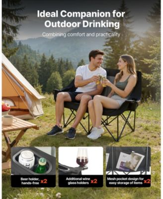 Double Camping Chair for Two 660 lbs with Dual Cup Holders