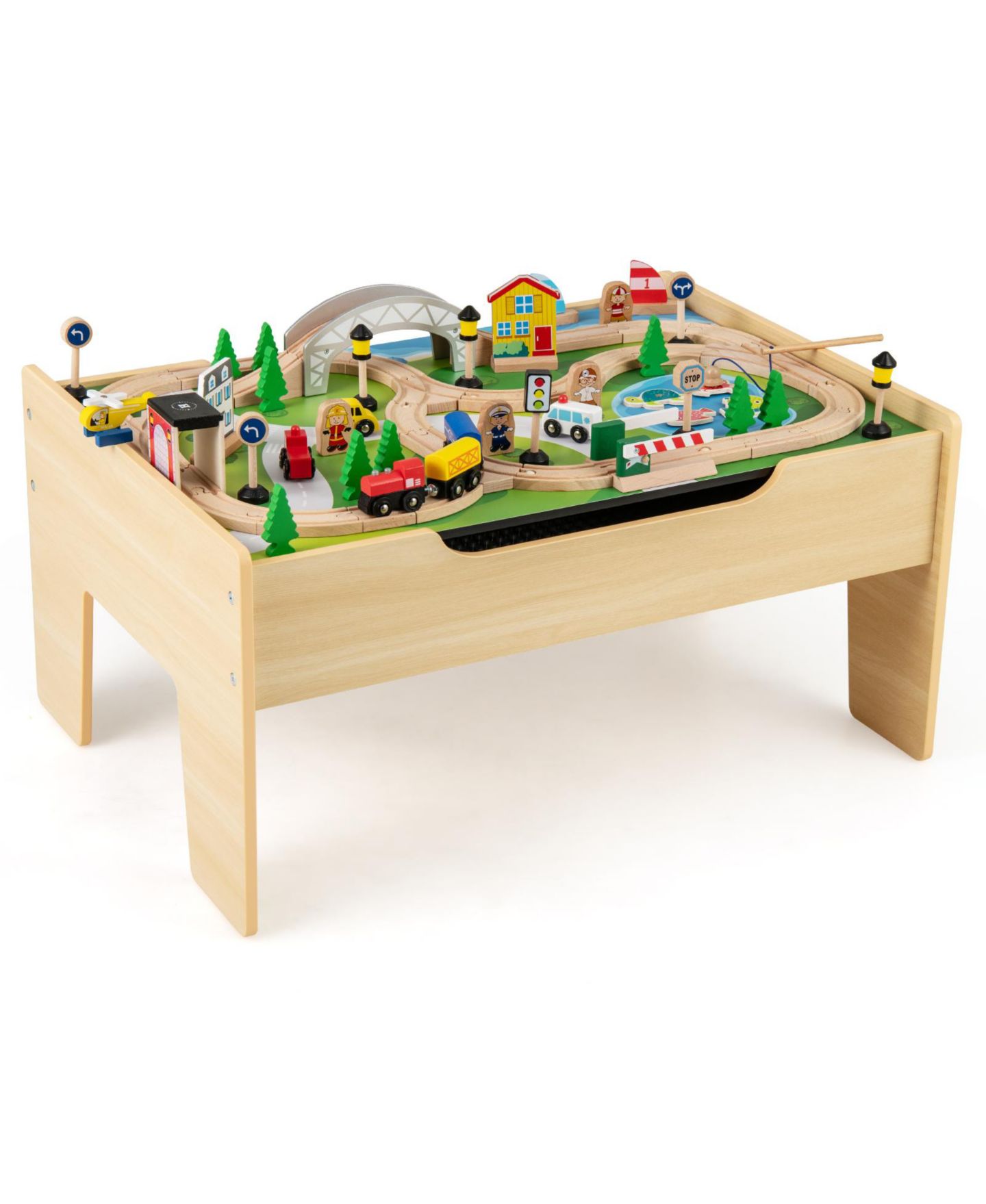 Детские конструкторы Slickblue Railway Track Wooden Train Set 78-Piece Building Set, Ages 18M+, цвет: Светлый коричневый — фото 1