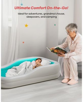 Inflatable Toddler Travel Bed with 3-Sided Safety Bumpers, Extra Large Kids Air Mattress, Includes Detachable Mattress, Portable