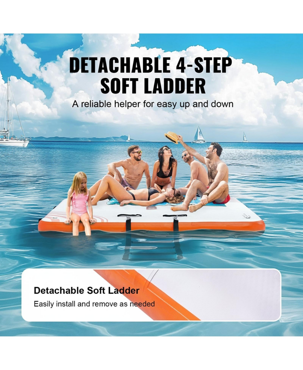 Gouun 8 x 6 Ft Inflatable Floating Dock Platform with Non-Slip Pvc Surface, Portable Water Dock with Ladder