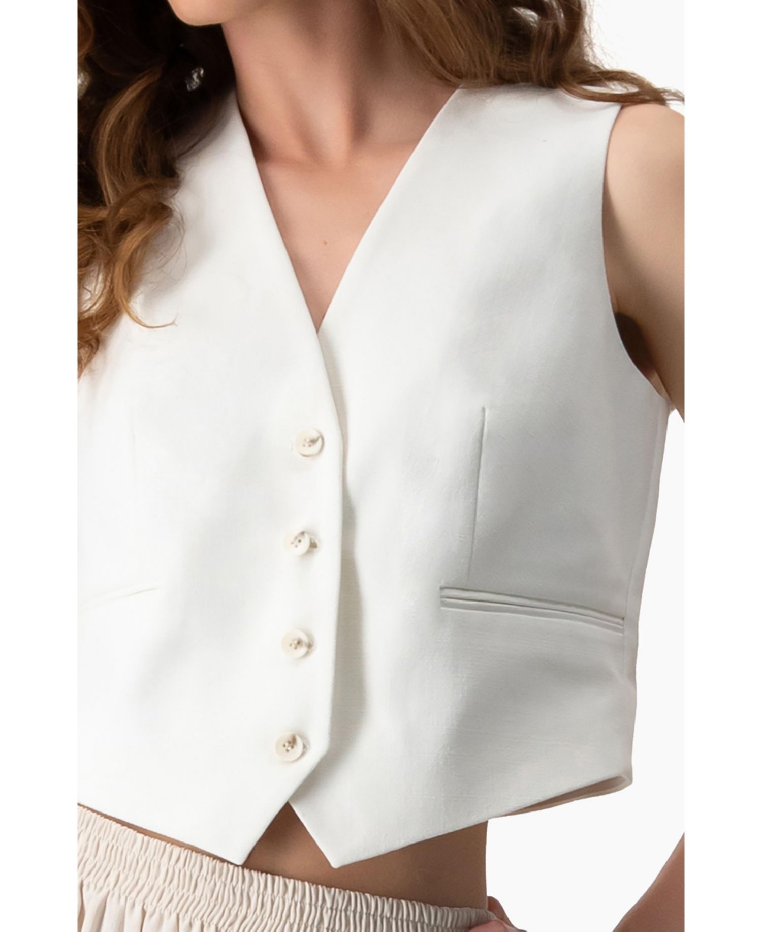 Women's Short Vest with Simulated Pockets