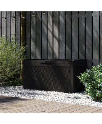 60 Gallon Deck Box,Rattan Grain Storage Chest,Weatherproof Patio Storage,Lockable Outdoor Box,Resin Garden Deck Box