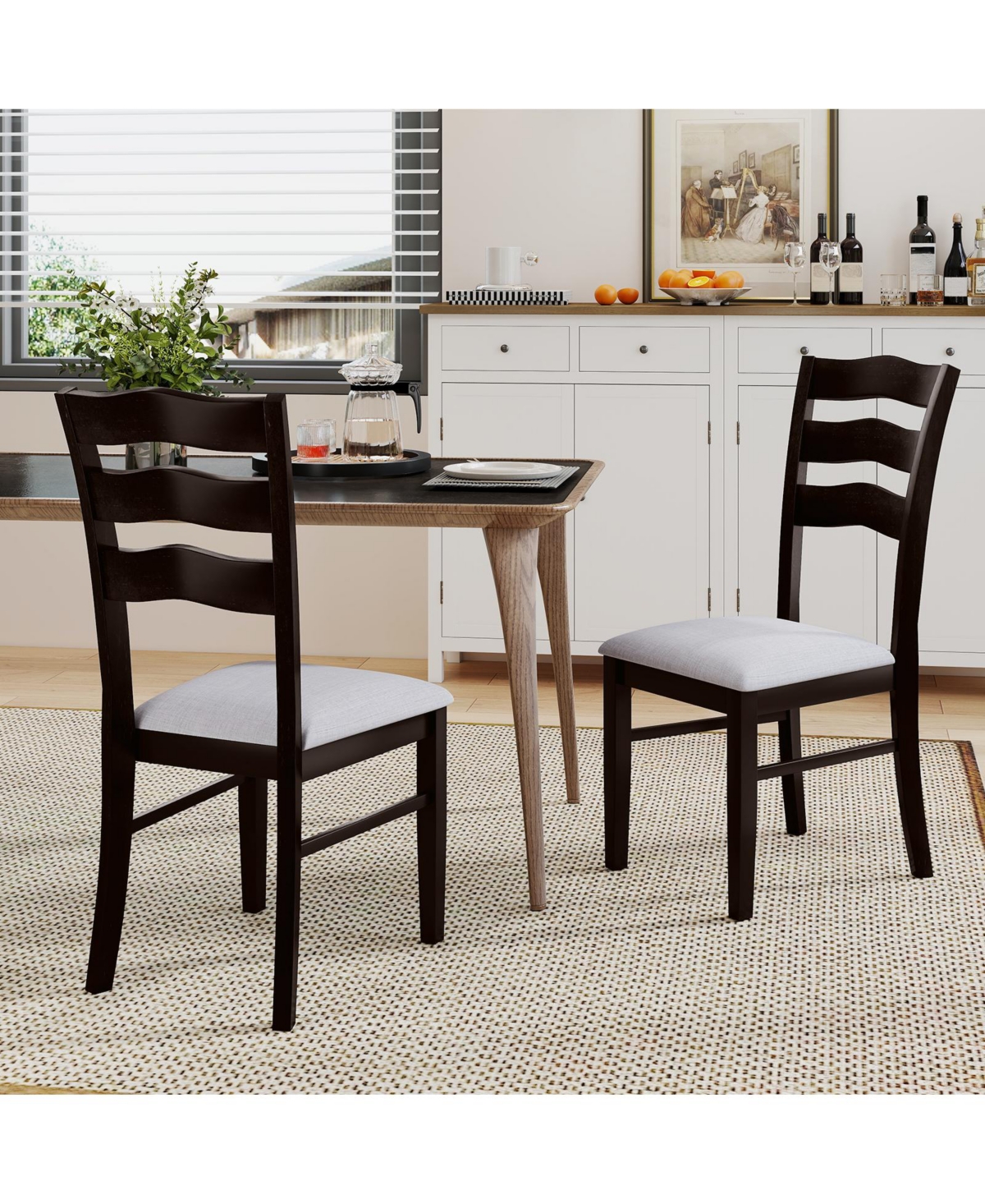 Gymax Dining Chairs Set of Fabric Rubber Wood Legs Padded Seat Wavy Backrest Armless