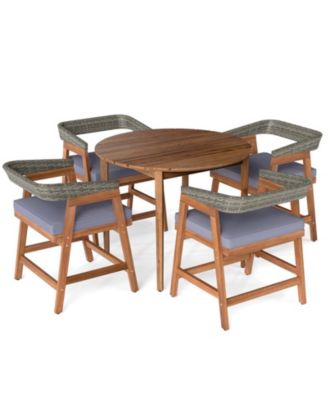 5-Piece Acacia Wood and PE Rattan Patio Dining Set with Cushions