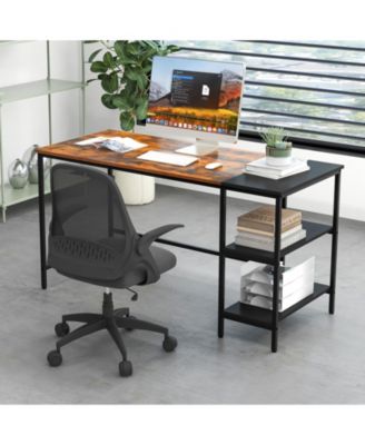 55 Inch Modern Industrial Style Study Writing Desk with 2 Storage Shelves