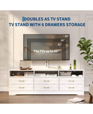 Home 32" to 80" Entertainment Center, Wood Media Console Dresser with 6 Drawers and Adjustable Bracket.