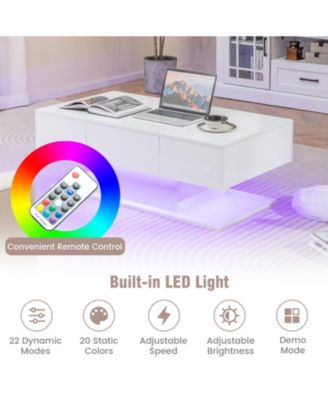Modern LED Coffee Table with 20 Color LED Lights and 2 Storage Drawers-White