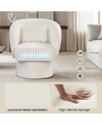 Swivel Accent Chair Upholstered Barrel Chair with Curved Back and Removable Lumbar Pillow