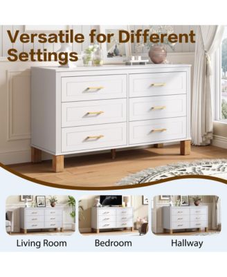  Home Storage Chest of Drawers, Modern 6-Drawer Dresser with Metal Handles and Durable Solid Wood Legs for Bedroom