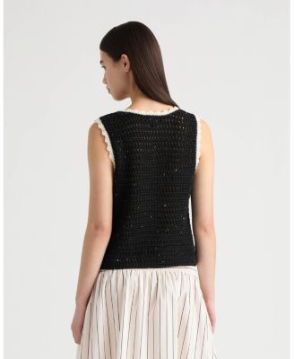 NVLT Women's Sleeveless Crochet Top with Sequins