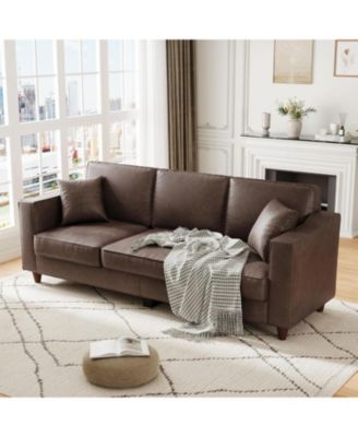 85 Inch 3-Seater Sofa Couch Faux Leather Wide Armrests Deep Seats Wood Legs Back Cushion Sturdy Support