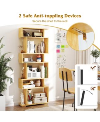 6-Tier Geometric Bookshelf with 2 Anti-Tipping Kits for Home Office
