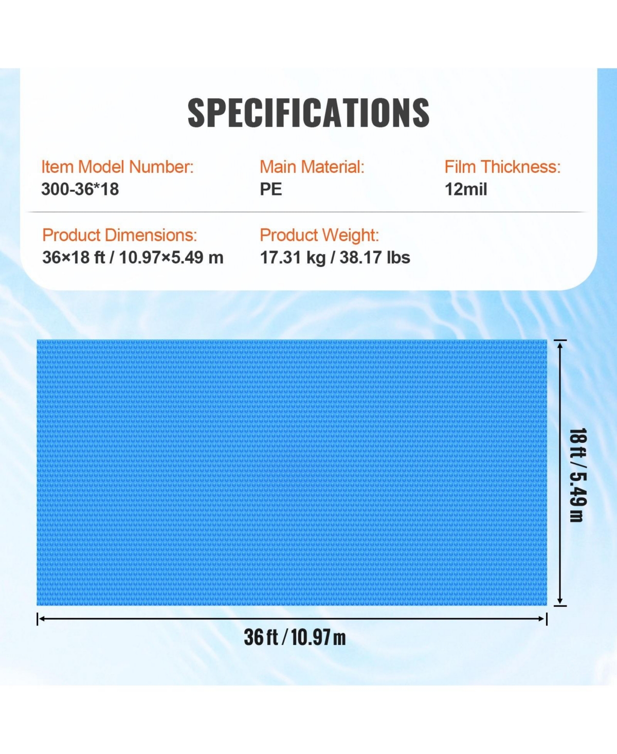 Sugift 36 18 ft Rectangle Solar Pool Cover for Inground Swimming Pools