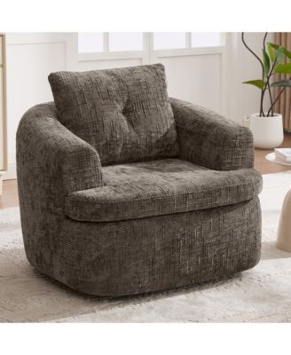 Chenille Fabric 360degree(s) Swivel Round Chair, 36.6" Accent Barrel Sofa Chair with Dual-Layer Cushion for Living Room