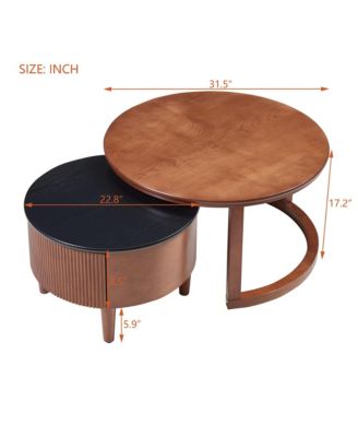 Round Nesting Coffee Table Set with Two Tone Wood and Storage Drawer