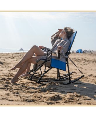  Foldable Rocking Camp Chair, XL Cup Holder, Side Pocket, Space-Saving Folding