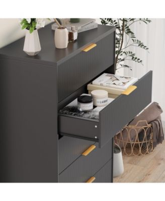 Bedroom 31.5" Tall Dresser, 5 Drawer Chest of Drawers, Engineered Wood Storage Cabinet with Gold Handles.