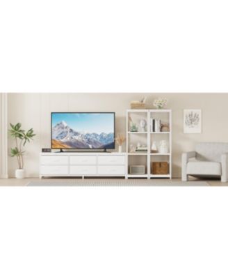 88.9" TV Stand for 75" TV, Media Console with Fabric Drawers and 4-Tier Open Shelves.