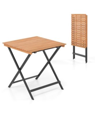 28 inch Patio Folding Square Table with Slatted Tabletop