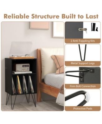 3-Tier Turntable Stand with Built-In Charging Station and 4 Vinyl Dividers