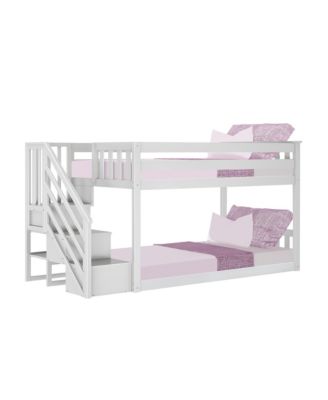 Solid Wood Twin over Twin Low Bunk Bed for Kids with Staircase
