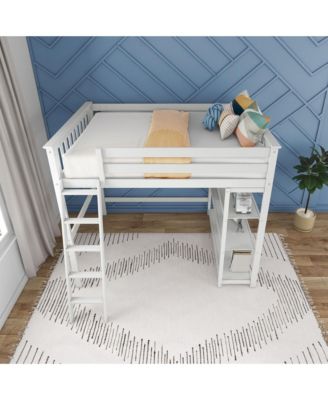 Max and Lily Solid Wood Full Size High Loft Bed with Bookcase for Kids
