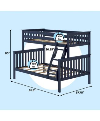 Bunk Bed Twin over Full Size, Solid Wood Bunk Beds with Ladder for Kids