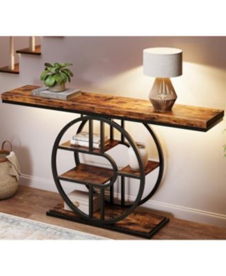 55" Entryway Table, 5-Tier Console Tables for Entryway, Industrial Narrow Sofa Tables with Storage for Living Room, Long Entry Hallway Table