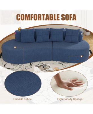 3-Seater Half Moon Curved Sectional Sofa, Modern Modular Couch with Soft Chenille Fabric, 2 Cup Holders and Side Pockets for Living Room