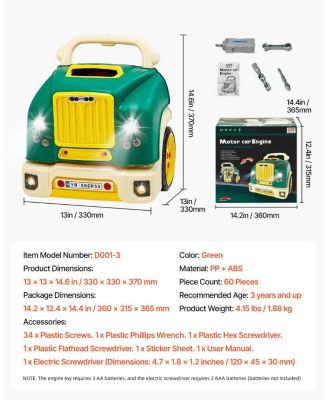 60 Piece Kids Engine Toy with Lights and Sounds, Ages 3+